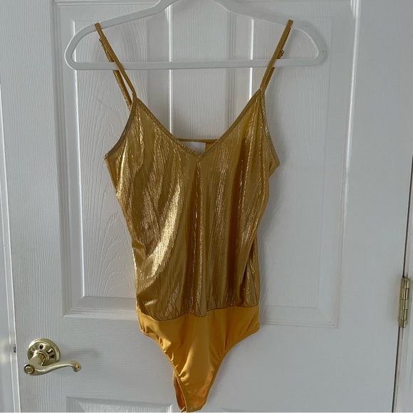 NWOT by the way Revolve Yellow Metallic Bodysuit - Picture 2 of 7